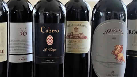 Super-Tuscan wine bottles